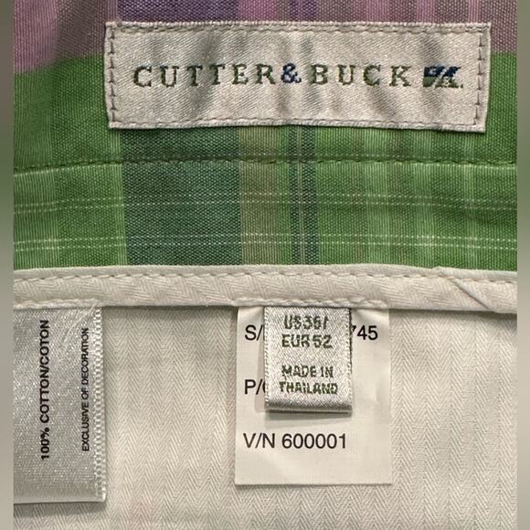 Cutter & Buck Mens Size 36 Green and Purple Plaid Golf Shorts 100% Cotton - Picture 3 of 7